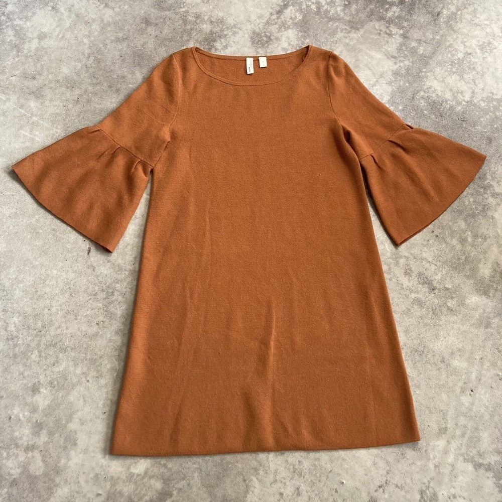 Anthropologie Moth‎ Dress Womens Small Burnt Orange Bell Sleeve 70s Knit Mini
